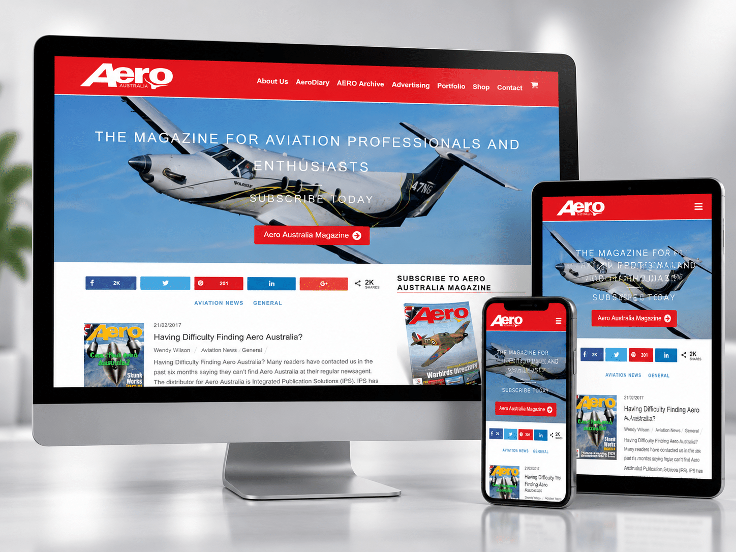 Responsive website design showcase for Aero Australia
