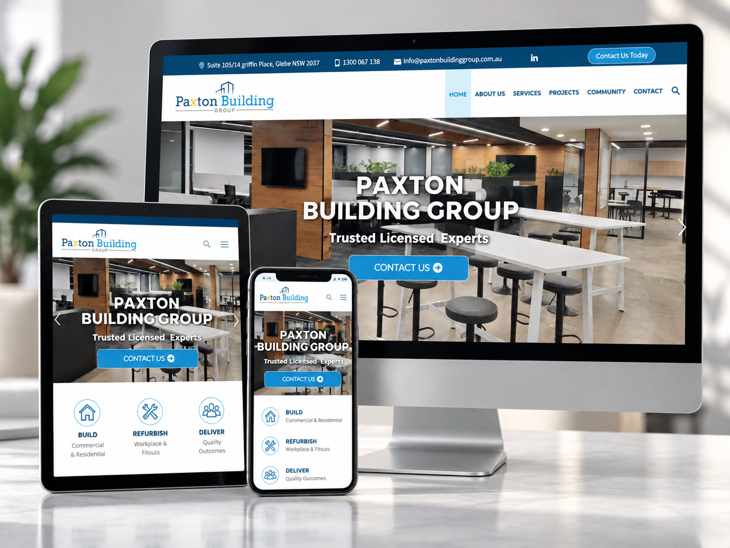 Responsive website design showcase for Paxton Building Group